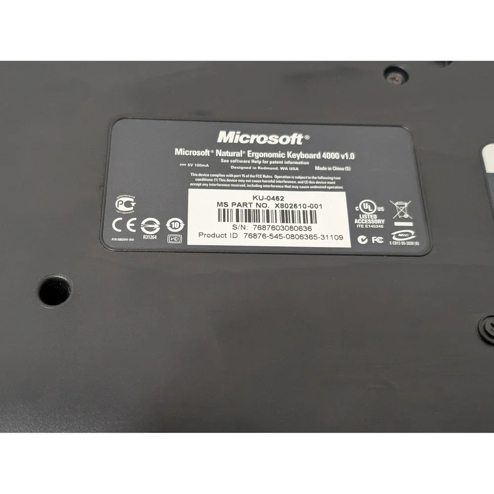 Microsoft Ergonomic Keyboard Black Good Wired USB 4000 v1.0 KU-0462
